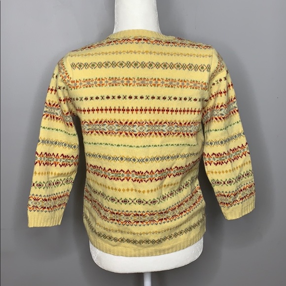 VTG Yellow Fair Isle Print Gap Lambswool Sweater M - Picture 6 of 8